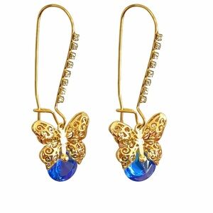 Betsey Johnson Blue Crystal Butterfly Drop Earrings – Sparkling Statement NWT